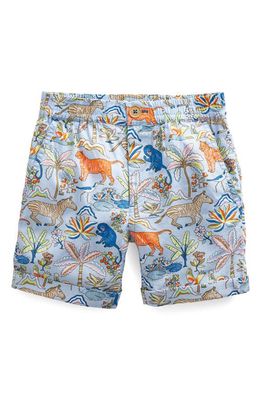 Mini Boden Kids' Smart Roll-Up Linen & Cotton Shorts in Surf Tropical Garden