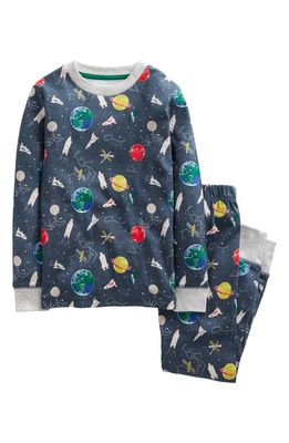 Mini Boden Kids' Space Fitted Two-Piece Cotton Pajamas in Christmas Print
