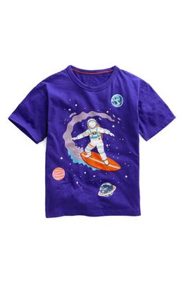 Mini Boden Kids' Space Surfer Cotton Graphic T-Shirt in Blue Marl Surfer