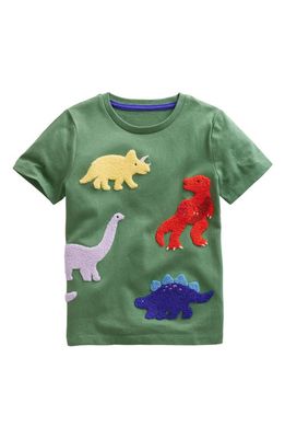 Mini Boden Kids' Space Surfer Cotton Graphic T-Shirt in Rosemary Dinosaurs