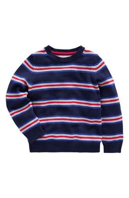 Mini Boden Kids' Sparkle Stripe Crewneck Sweater in French Navy Stripe