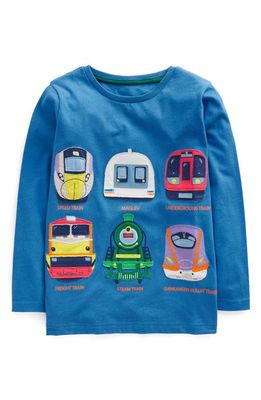 Mini Boden Kids' Speed Train Long Sleeve Cotton T-Shirt in Egyptian Blue Trains