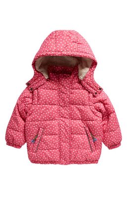 Mini Boden Kids' Star Print 2-in-1 Convertible Hooded Puffer Coat in Mid Pink Tiny Stars