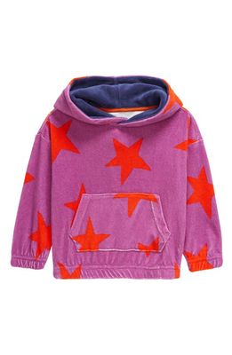 Mini Boden Kids' Star Print French Terry Hoodie in Radiant Orchid Star