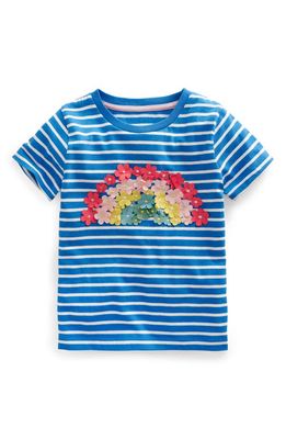 Mini Boden Kids' Stripe 3D Floral Rainbow Cotton Graphic T-Shirt in Bright Marina/ivory