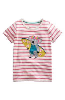 Mini Boden Kids' Stripe Appliqué Cotton Graphic T-Shirt in Peach Punch Pink/Ivory