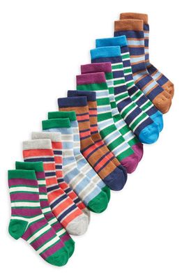 Mini Boden Kids' Stripe Assorted 7-Pack Crew Socks in Royalty Mutli Stripe