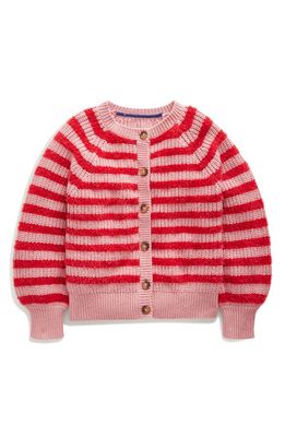 Mini Boden Kids' Stripe Blouson Sleeve Cardigan in Mid Pink Sparkle
