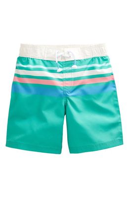 Mini Boden Kids' Stripe Board Shorts in Tropical Green