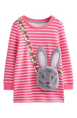 Mini Boden Kids' Stripe Bunny Appliqué Tunic Top in Azalea Pink/Ivory