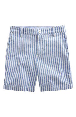 Mini Boden Kids' Stripe Cotton & Linen Chino Shorts in Blue Textured Stripe