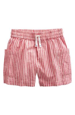 Mini Boden Kids' Stripe Cotton & Linen Drawstring Shorts in Strawberry Tart Red Ticking