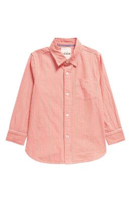 Mini Boden Kids' Stripe Cotton Button-Up Shirt in French Pink Roasted Chestnut