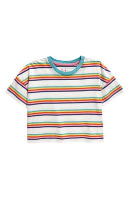 Mini Boden Kids' Stripe Cotton Crop T-Shirt in Rainbow Space Stripe