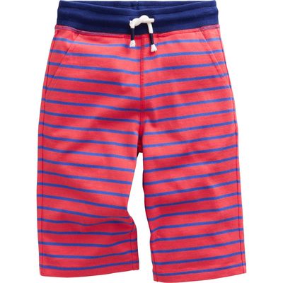 Mini Boden Kids' Stripe Cotton Jersey Shorts in Jam Red/blue Heron