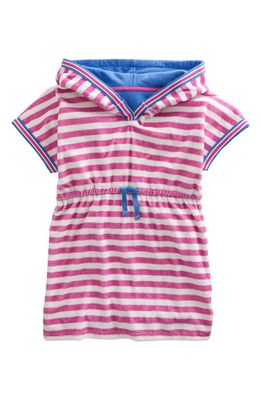 Mini Boden Kids' Stripe Cotton Terry Cover-Up Dress in Amazing Pink/Ivory