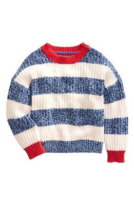 Mini Boden Kids' Stripe Crewneck Sweater in Navy Twist/Ecru Marl