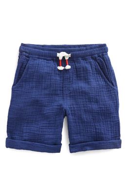 Mini Boden Kids' Stripe Cuffed Cotton Shorts in Dark Chambray