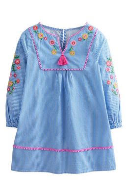 Mini Boden Kids' Stripe Embroidered Cotton Cover-Up Dress in Ivory And Blue Stripe