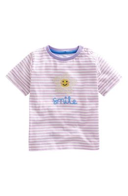 Mini Boden Kids' Stripe Embroidered Cotton T-Shirt in Ivory/soft Lavender