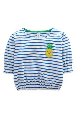 Mini Boden Kids' Stripe Embroidered Terry Top in Blue/ivory Pineapple