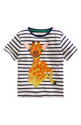 Mini Boden Kids' Stripe Giraffe Appliqué Cotton T-Shirt in College Navy/Ivory Giraffe