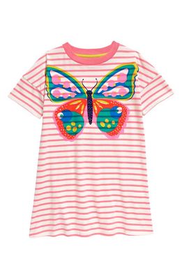 Mini Boden Kids' Stripe Jersey Dress in Peach Punch Pink Butterfly