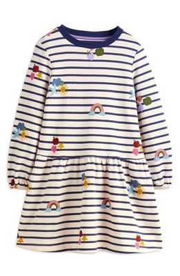 Mini Boden Kids' Stripe Long Sleeve Cotton Sweatshirt Dress in Stripe Rainbow Clouds
