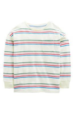 Mini Boden Kids' Stripe Long Sleeve Pocket T-Shirt in Ivory/Csarite/Surf