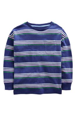 Mini Boden Kids' Stripe Long Sleeve Pocket T-Shirt in Navy/Buttercup/Green