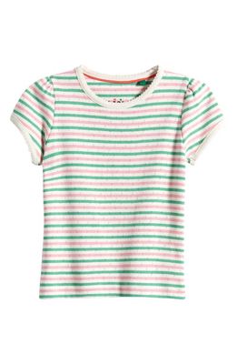 Mini Boden Kids' Stripe Pointelle Cotton T-Shirt in Bubblegum Pink/aloe Green