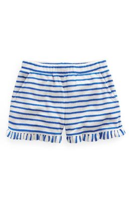 Mini Boden Kids' Stripe Ruffle Hem Terry Shorts in Cabana Blue/ivory