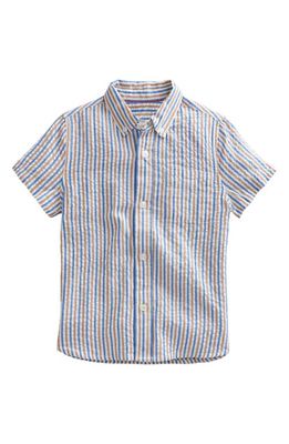 Mini Boden Kids' Stripe Short Sleeve Cotton Button-Down Shirt in Blue And Brown Stripe