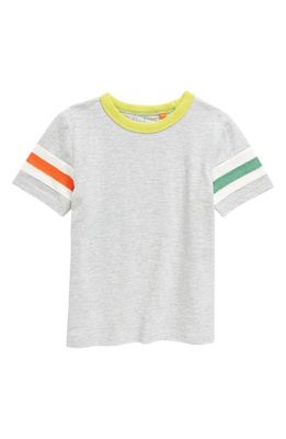 Mini Boden Kids' Stripe Sleeve Cotton Ringer T-Shirt in Jasper Grey Marl/College Navy