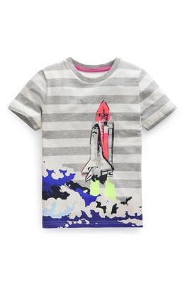 Mini Boden Kids' Stripe Space Shuttle Graphic T-Shirt in Cobble Grey/Ivory Dinosaur
