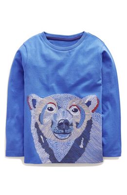 Mini Boden Kids' Superstitch Embroidered Long Sleeve Cotton T-Shirt in Pebble Blue
