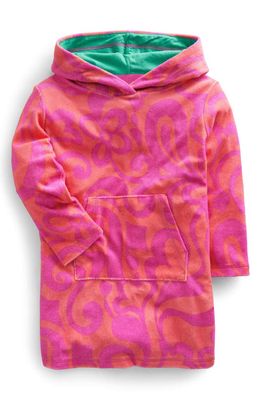 Mini Boden Kids' Terry Cloth Hooded Cover-Up Dress in Peach Punch Pink