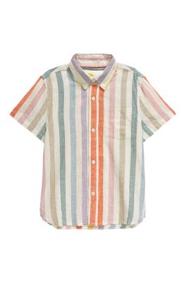 Mini Boden Kids' Vacation Short Sleeve Button-Down Shirt in Buttercup And Csarite Rainbow