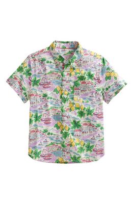 Mini Boden Kids' Vacation Short Sleeve Linen & Cotton Button-Down Shirt in Multi Scene Print