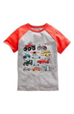 Mini Boden Kids' Vehicles Colorblock Cotton Graphic Shirt in Strawberry Tart Red Wheels