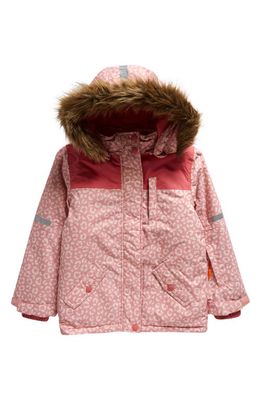 Mini Boden Kids' Waterproof Hooded Coat with Faux Fur Trim in Pink Leopard