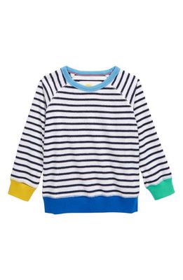 Mini Boden Long Sleeve Towelling Shirt in White/Starboard Blue