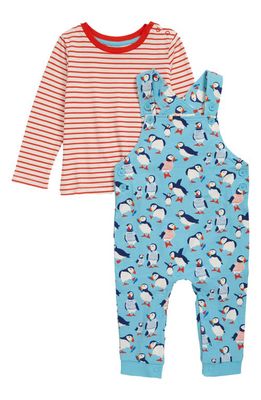 Mini Boden Print Jersey Overalls & Stripe T-Shirt Set in Aqua Blue Puffins