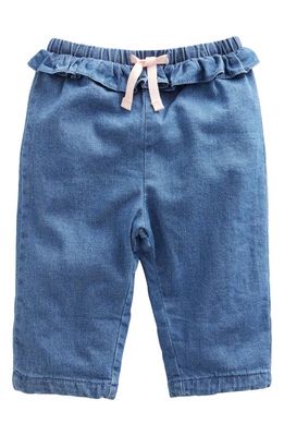 Mini Boden Ruffle Stretch Stretch Cotton Denim Pants in Mid Chambray