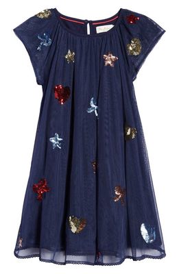 Mini Boden Sequin Patches Tulle Dress in School Navy