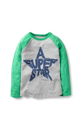 Mini Boden Space Worldle Long Sleeve Raglan T-Shirt in Grey Marl/Astro Green Star