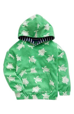 Mini Boden Terry Cloth Hooded Cover-Up Dress in Pea Green Turtles