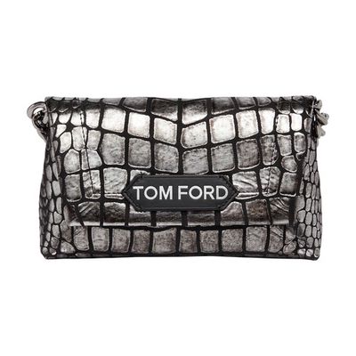 Mini crocodile embossed leather chain bag