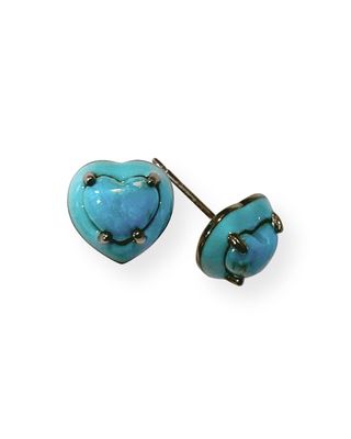 Mini Enameled Heart Stud Earrings, Turquoise