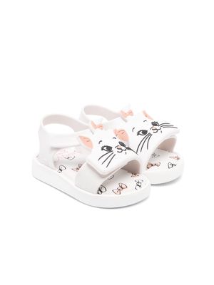 Mini Melissa cat-print open-toe sandals - White